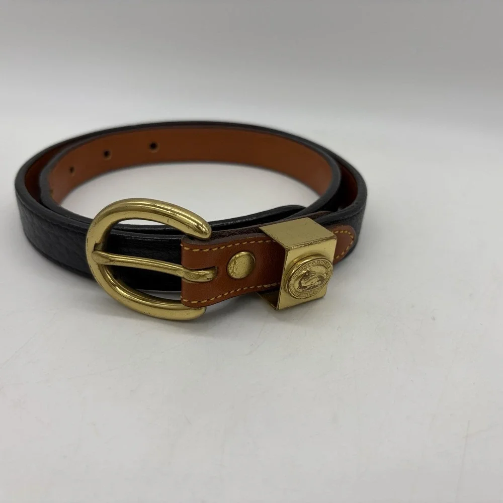 Dooney & Bourke Womens S 26-28 Belt Black All Weather Leather Skinny Brass USA